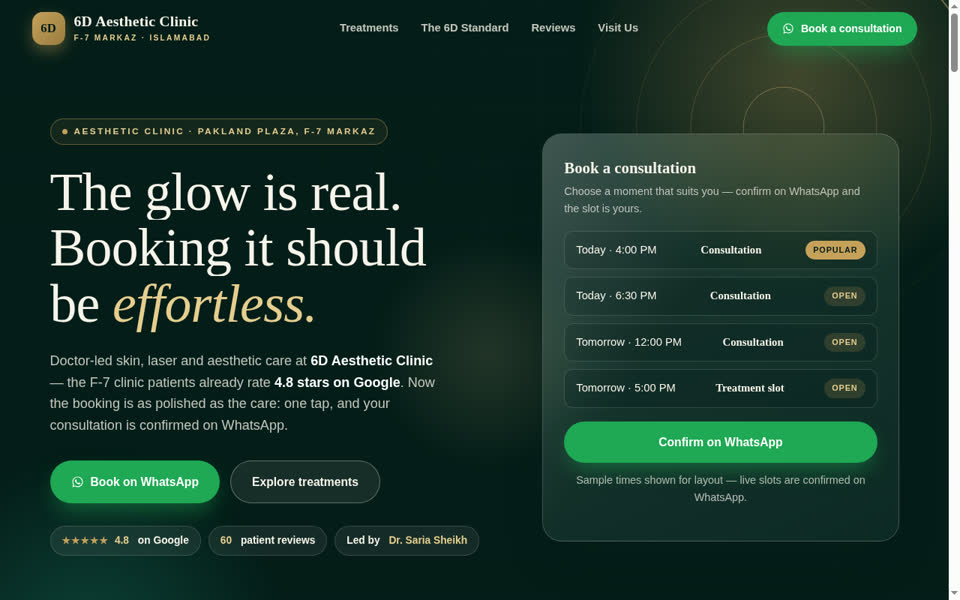 6D Aesthetic Clinic — demo website homepage